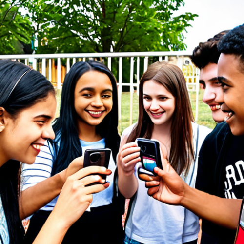 **A diverse group of young adults actively engaging with a brand at a vibrant community event, showcasing interaction through games and social media sharing, emphasizing a sense of belonging and shared interests. (Focus: Building a Brand Community)**