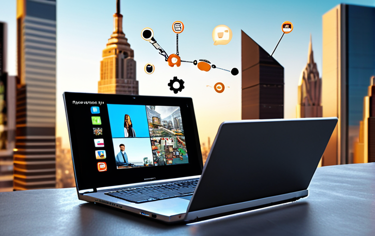 **

A person confidently using a laptop with various tech icons floating around them, symbolizing adapting to new technologies. The background shows a blurred cityscape representing the modern, fast-paced world. Focus on conveying a sense of empowerment and opportunity.

**