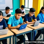 Home 21 미래의 직업을 준비하는 청소년을 위한 가이드 - A modern Malaysian classroom scene showing diverse teenagers attentively learning digital literacy s...