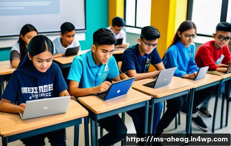 미래의 직업을 준비하는 청소년을 위한 가이드 - A modern Malaysian classroom scene showing diverse teenagers attentively learning digital literacy s...