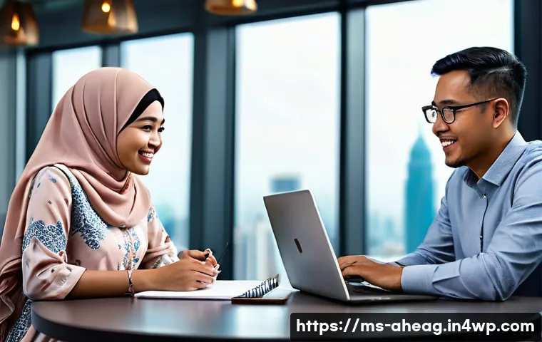 미래 직업 준비를 위한 멘토링의 필요성 - A professional mentoring session in a modern Malaysian office setting, showing a diverse middle-aged...