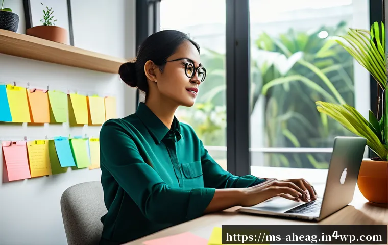 미래 직업 준비를 위한 자원 관리 - A focused Malay professional woman in her 30s working at a modern home office desk in Kuala Lumpur, ...
