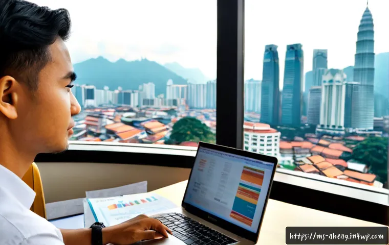 Home 17 글로벌 경제에서의 직업 선택 전략 - Photorealistic career strategy scene in a modern Kuala Lumpur coworking space, a confident young Mal...